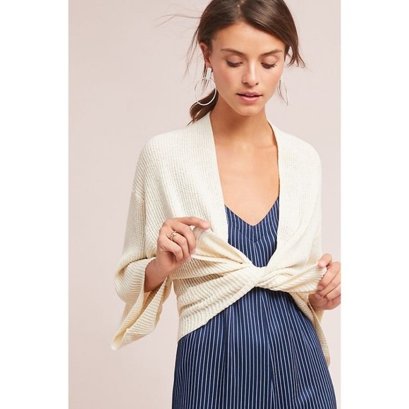 Anthropologie Cropped Knit Kimono Marigold Sweater - Picture 3 of 13